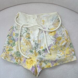 Zimmermann Cream and Yellow Floral High Waist Shorts